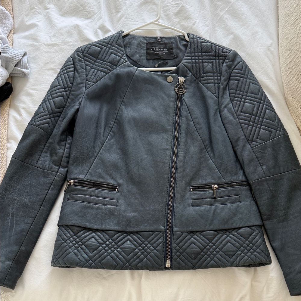 Eleven Paris Dark Gray/Blue Quilted Leather Jacket
